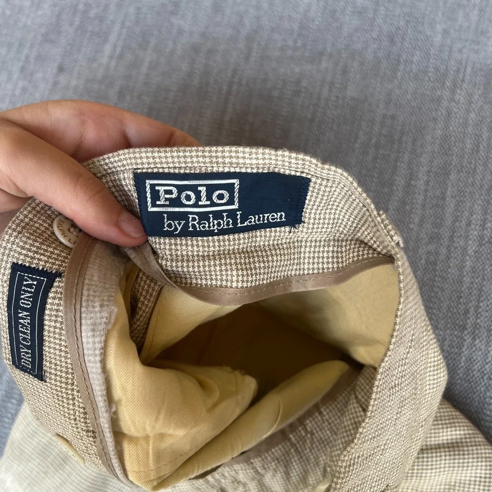 Polo Ralph Lauren Dress Pants Mens 36x36 Tan Houndstooth Pleated Straight Leg